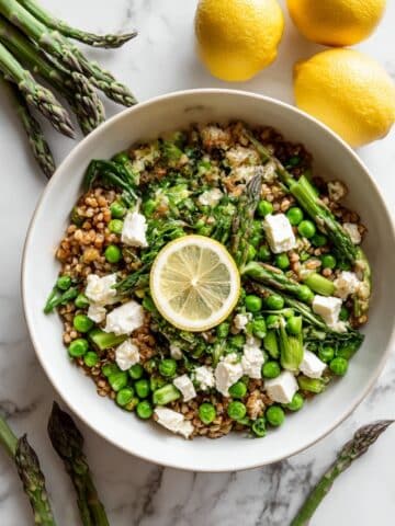 Spring Orzo Salad with Asparagus, Peas, and Goat Cheese Recipe