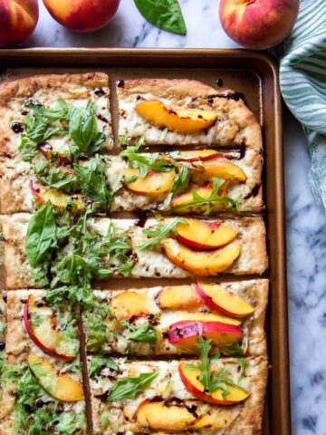 Chicken Peach Ricotta Pizza with Arugula and Balsamic Glaze Recipe