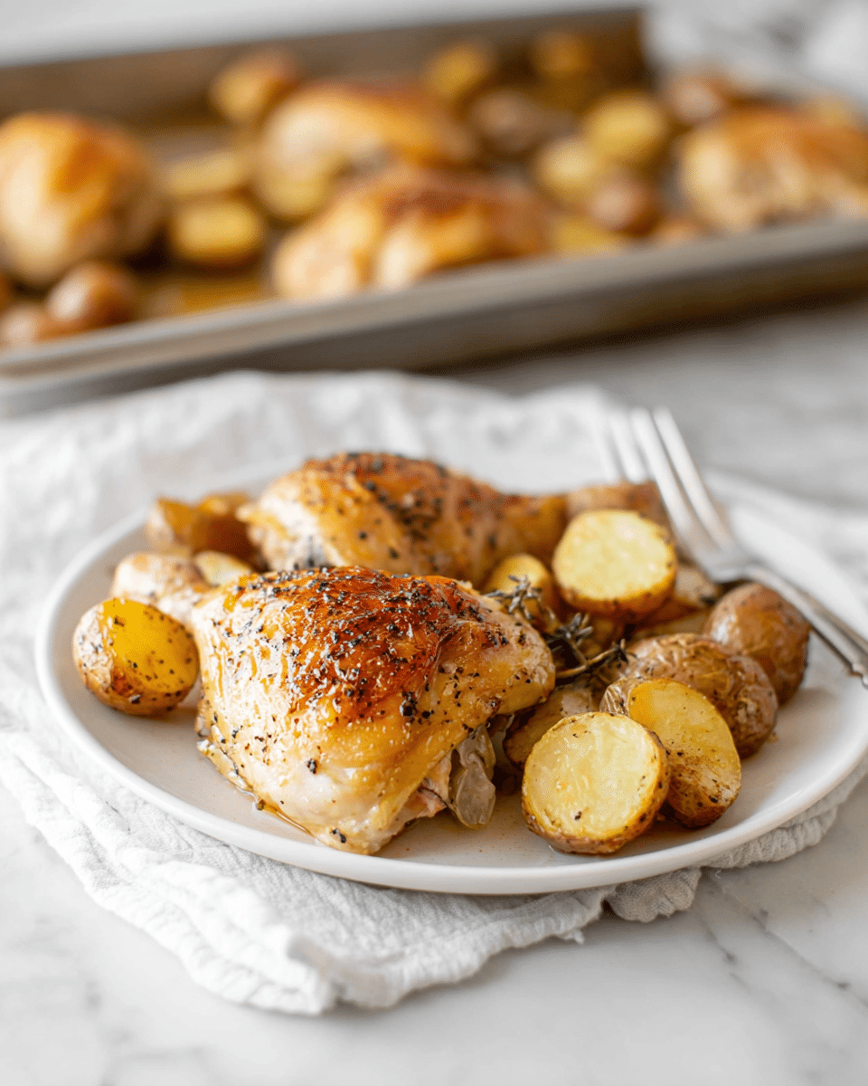One Pan Garlic Roasted Chicken and Baby Potatoes Recipe