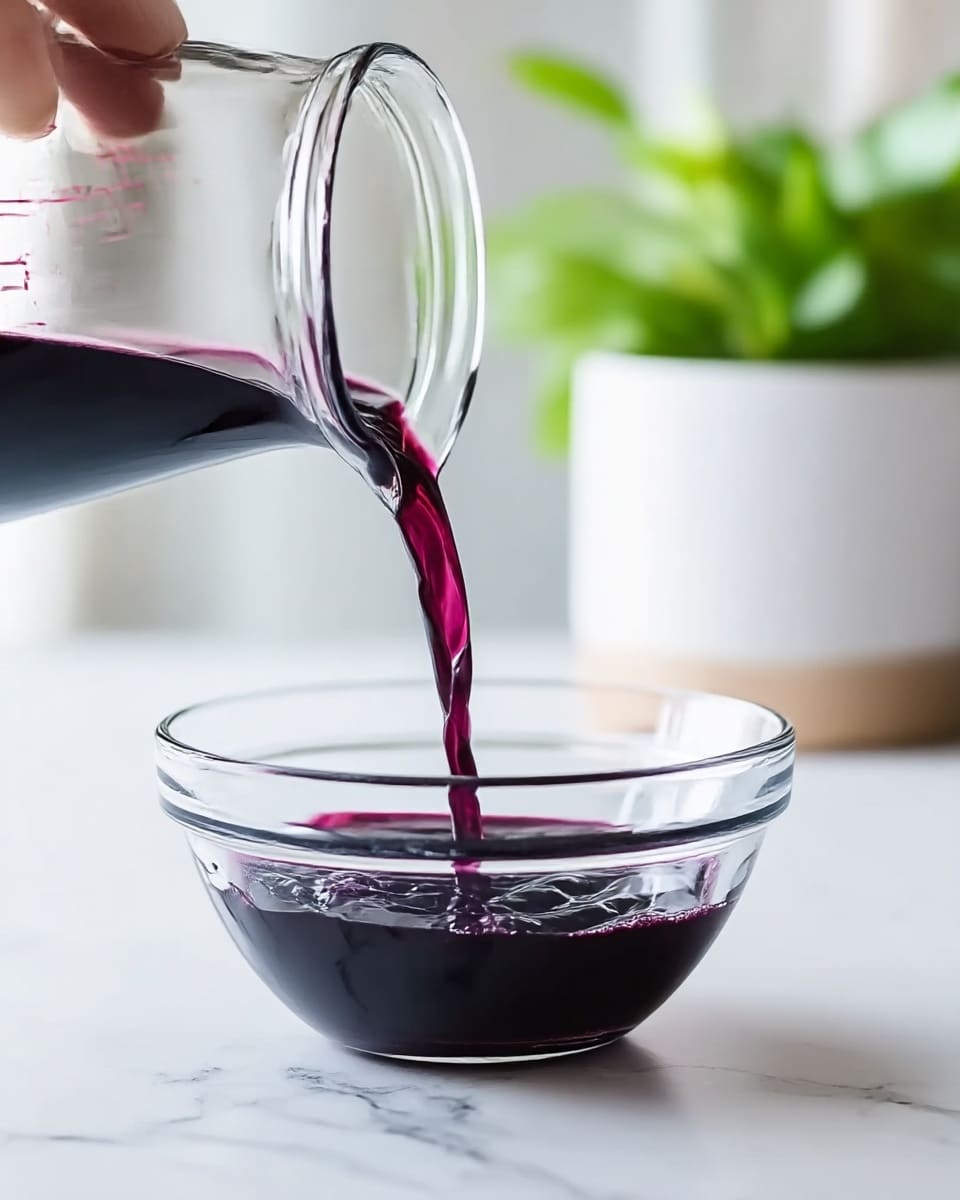 A clear glass cup filled with a bright purple bubbly drink, showing many different sizes of bubbles on the surface. The glass handle is visible on the right side. The cup is placed on a white marbled surface with soft lighting making the purple color stand out. photo taken with an iphone --ar 4:5 --v 7