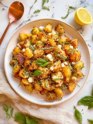 Baked Feta Potatoes with Roasted Garlic and Fresh Basil Recipe