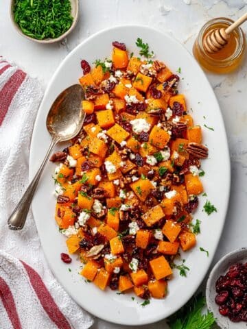 Roasted Butternut Squash with Pecans, Cranberries, Feta & Hot Honey Recipe