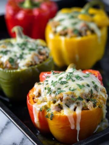 Cheesy Spinach and Chicken Stuffed Bell Peppers Recipe