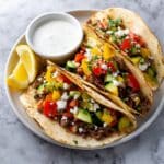 Honey Garlic Shredded Beef Tacos with Roasted Vegetables and Feta Recipe