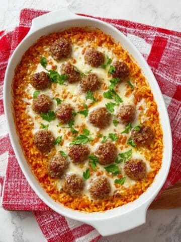 Dump & Bake Cheesy Meatball Rice Casserole Recipe