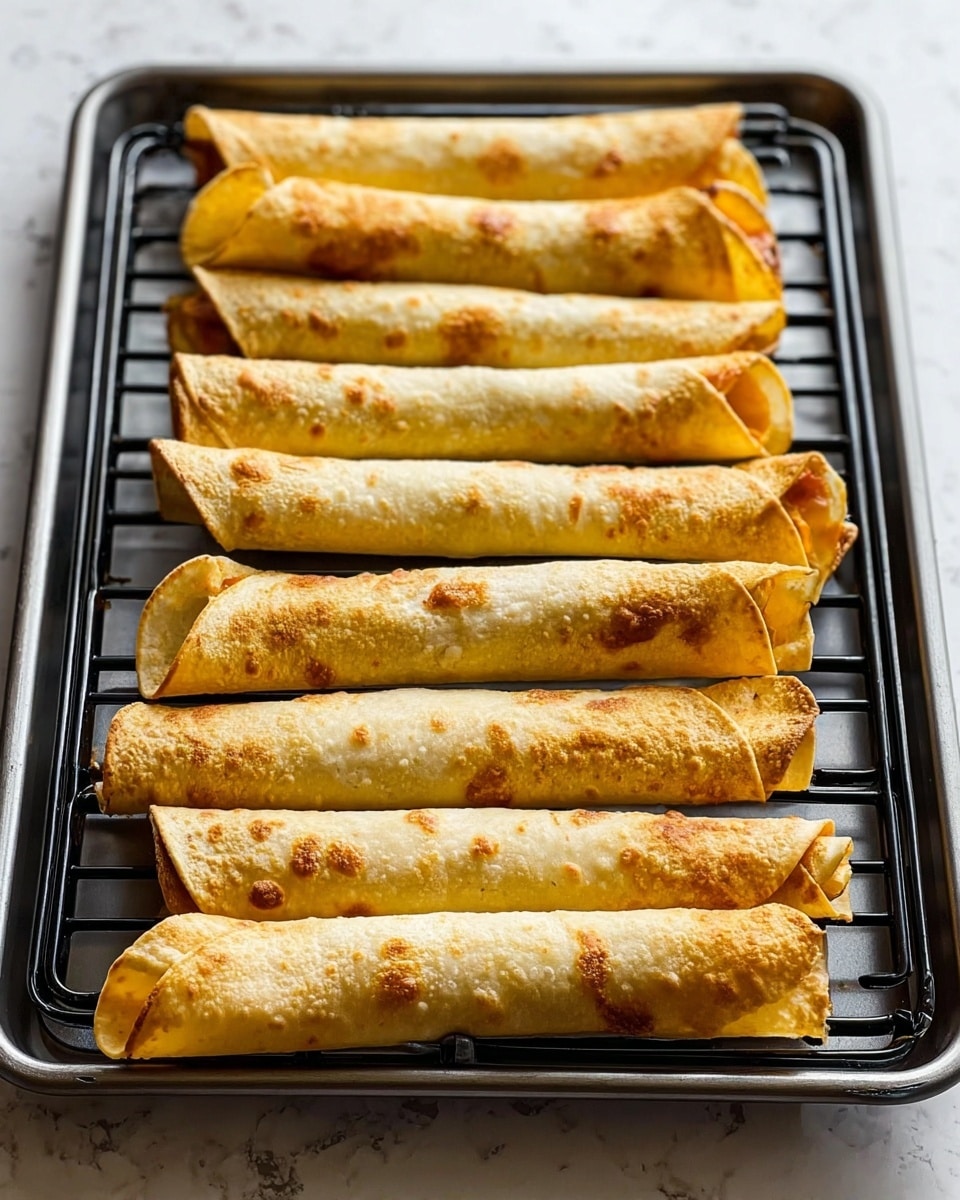 The image shows nine rolled tortillas placed on a black cooling rack set inside a silver baking tray. Each tortilla is golden brown with a light crispy texture, with some parts slightly darker, indicating baking. The tortillas are arranged in three rows with three tortillas each. The background surface has a white marbled texture, bright and clean, enhancing the warm tone of the tortillas. Light from the side highlights the surface details and texture of the tortillas, emphasizing their golden color. photo taken with an iphone --ar 4:5 --v 7