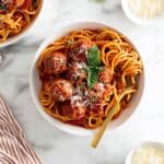 Spaghetti and Meatballs with Homemade Baked Meatballs and Marinara Sauce Recipe