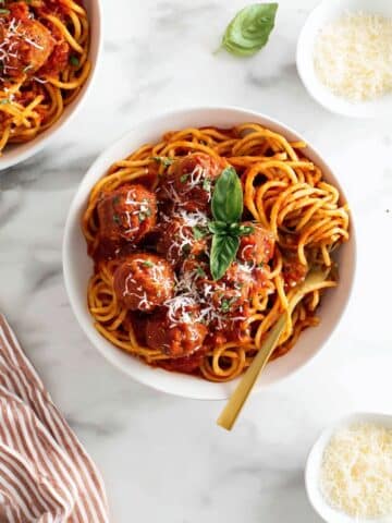 Spaghetti and Meatballs with Homemade Baked Meatballs and Marinara Sauce Recipe