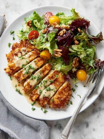 Pretzel Crusted Chicken with Creamy Mustard Cheddar Sauce Recipe