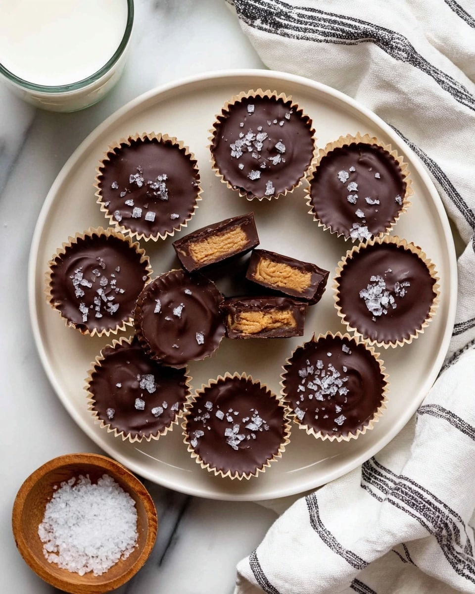 The image shows a step-by-step process of making peanut butter cups on a white marbled surface. The first frame shows a glass bowl with a brown and creamy mixture with dry powder on top. The second frame shows small round peanut butter dough balls placed on parchment paper in a white bowl. The third frame shows a bowl with thick melted chocolate with a spoon inside. The fourth frame shows a woman's hand placing a peanut butter ball into a white paper liner inside a muffin tin. The fifth frame shows thick melted chocolate being poured over the peanut butter ball inside the liner. The last frame shows multiple filled muffin liners in a muffin tin, with some liners containing just peanut butter balls and others filled with chocolate on top. Photo taken with an iphone --ar 4:5 --v 7