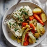 Sheet Pan Cod Dinner with Vegetables and Lemon Dressing Recipe