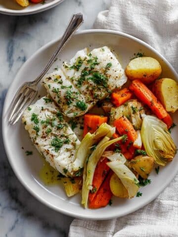 Sheet Pan Cod Dinner with Vegetables and Lemon Dressing Recipe