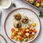 Turkey Meatballs and Roasted Root Vegetables Sheet Pan Dinner Recipe