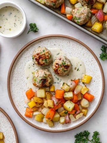 Turkey Meatballs and Roasted Root Vegetables Sheet Pan Dinner Recipe