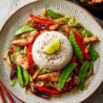 Firecracker Chicken with Spicy Snow Peas and Sesame Rice Recipe
