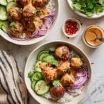 Chicken Dumpling Meatballs with Creamy Peanut Sauce Recipe