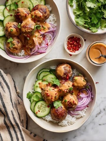 Chicken Dumpling Meatballs with Creamy Peanut Sauce Recipe