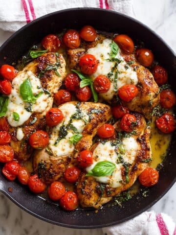 Balsamic Glazed One Pan Chicken with Cherry Tomatoes and Mozzarella Recipe