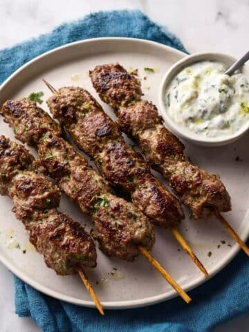 Air Fryer Beef Kofta Kebabs with Tzatziki Sauce Recipe