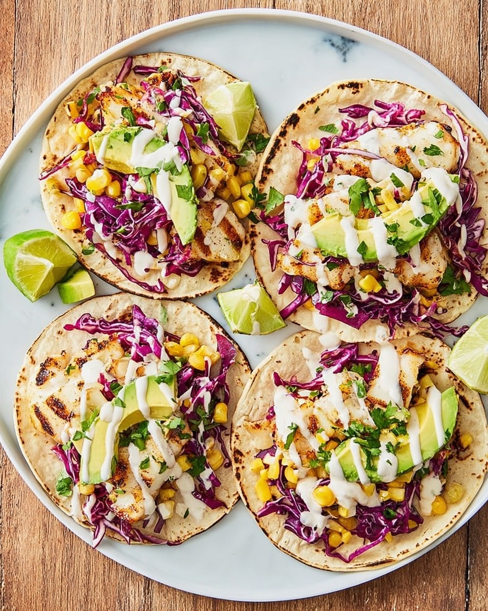 Fish Tacos with Cornslaw, Avocado, and Lime | Fresh & Flavorful