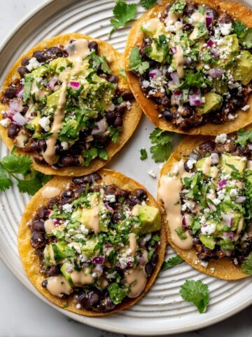 Black Bean Tostadas with Jalapeño-Feta Sauce and Avocado Recipe