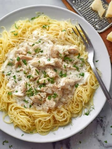 Crock Pot Angel Chicken with Creamy Italian Sauce and Angel Hair Pasta Recipe
