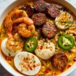 Spicy Jalapeño Cheddar Sausage and Shrimp Ramen Recipe