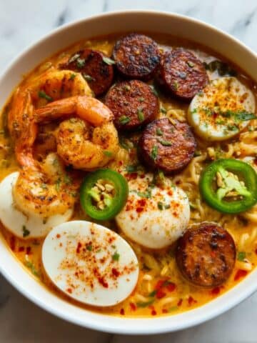 Spicy Jalapeño Cheddar Sausage and Shrimp Ramen Recipe