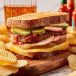 Meatloaf Sandwich with Cheddar, Apple, Pickles, and Hot Sauce Recipe