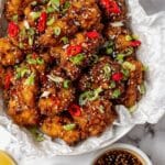 General Tso Cauliflower Wings with Crispy Gluten-Free Coating and Spicy Sweet Sauce Recipe