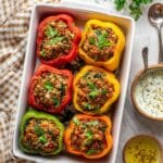 Chicken Stuffed Bell Peppers with Yogurt-Mint Sauce Recipe