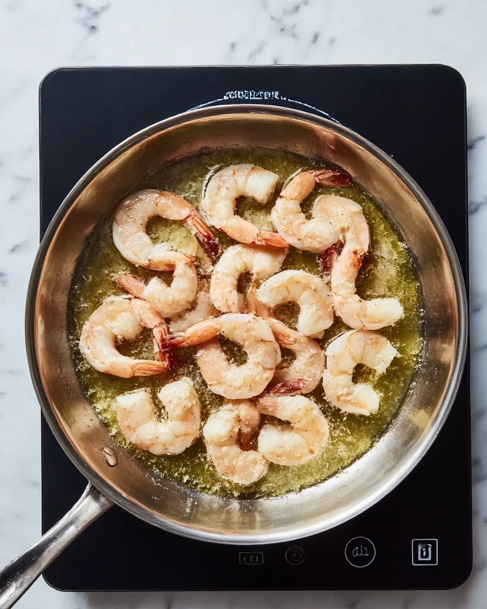 A clear glass bowl filled with raw shrimp coated in a reddish seasoning sits on a white marbled surface. The shrimp are arranged evenly throughout the bowl, showing their curled shapes and translucent pale gray color mixed with the orange-red spice. The bowl is round and the shrimp layer fills it about halfway, with some spices sticking to the inside edges. Light casts soft shadows on the marbled surface beneath the bowl. Photo taken with an iphone --ar 4:5 --v 7